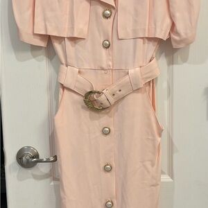 Chic Blush Belted Midi Dress